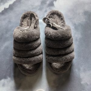 UGG Grey Furry Slides